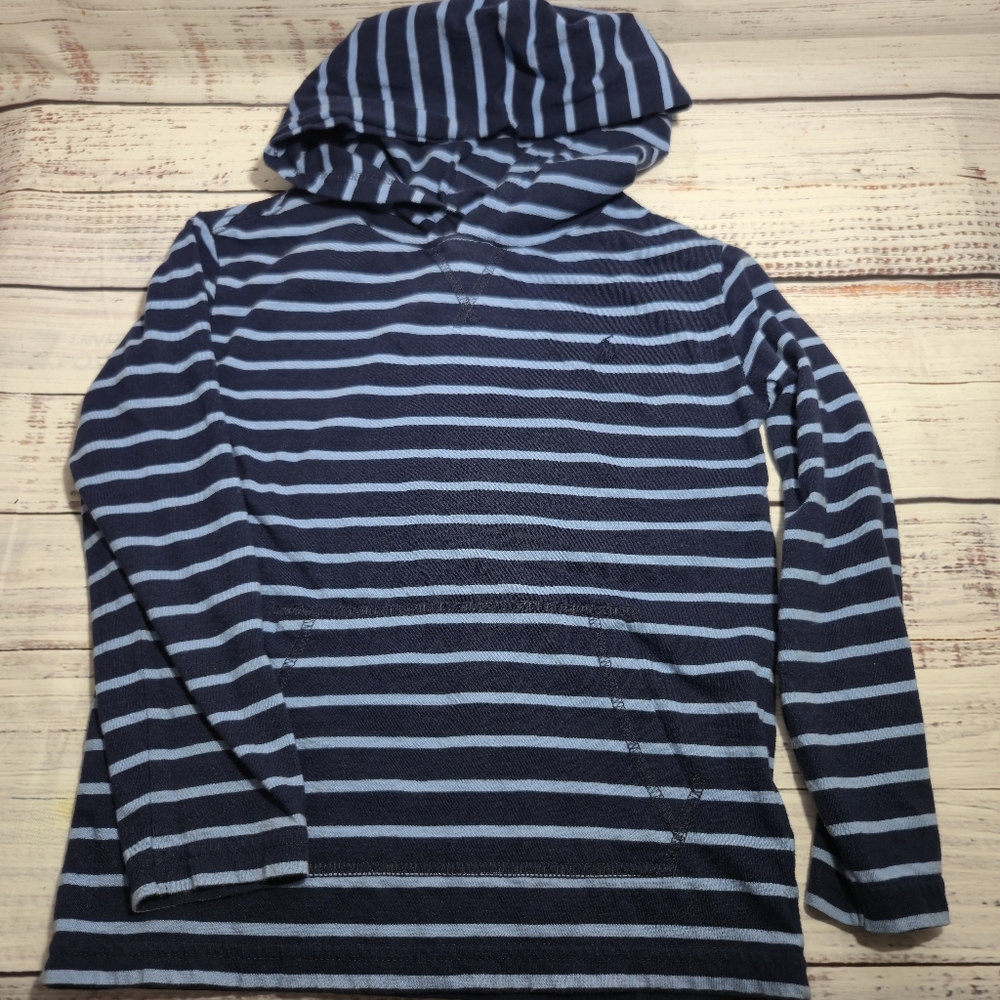 Boy's Polo Ralph Lauren Pullover Hoodie Shirt Size 7 Blue Stripes Pony Logo